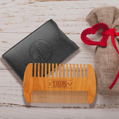 Wooden Beard Comb & Case, Dual Action Fine & Coarse Teeth, Perfect for Use with Balms and Oils, Top Pocket Comb for Beards & Mustaches by