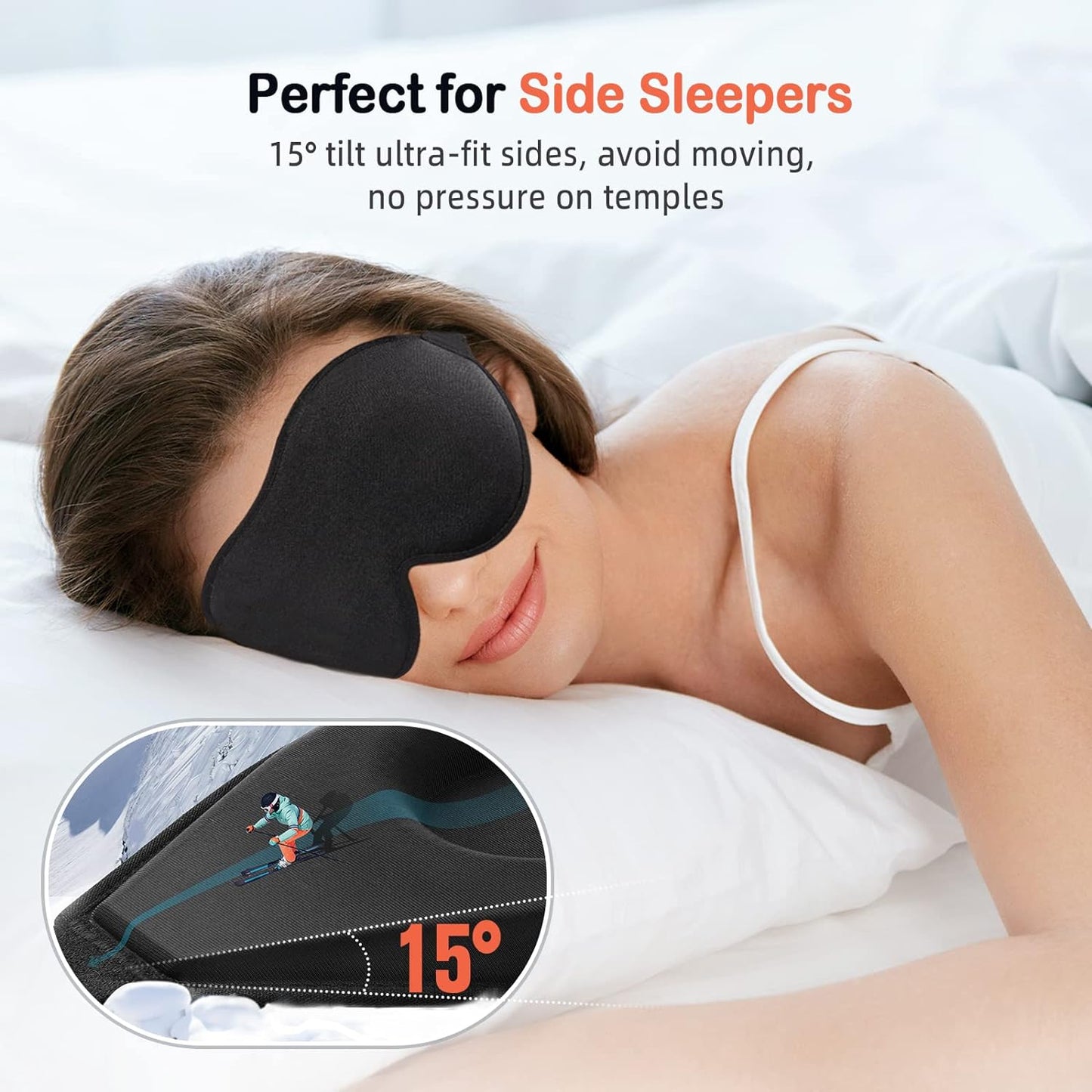Sleep Mask for Side Sleeper Women Men, Eye Mask for Sleeping Light Blocking, 3D Contoured Cup Sleeping Mask, Soft Breathable Sleep Eye Mask with Adjustable Elastic Strap for Flight Nap