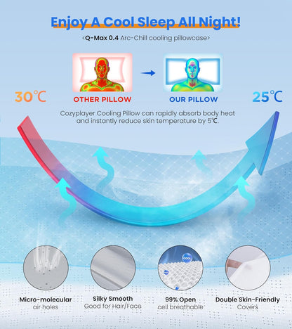 Ultra Pain Relief Cooling Pillow for Neck Support, Adjustable Cervical Pillow Cozy Sleeping, Odorless Ergonomic Contour Memory Foam Pillows, Orthopedic Bed Pillow for Side Back Stomach Sleeper