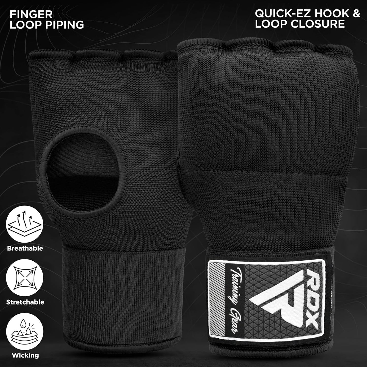 Gel Boxing Hand Wraps Inner Gloves Men Women, Quick 75Cm Long Wrist Straps, Elasticated Padded Fist under Mitts Protection, Muay Thai MMA Kickboxing Martial Arts Punching Training Bandages