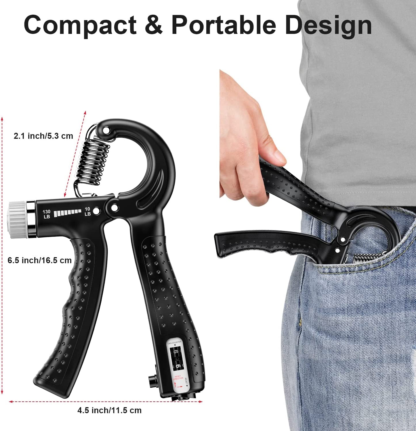 Hand Grip Strengthener 2 Pack Adjustable Resistance 10-130 Lbs Forearm Exerciser，Grip Strength Trainer for Muscle Building and Injury Recovery for Athletes