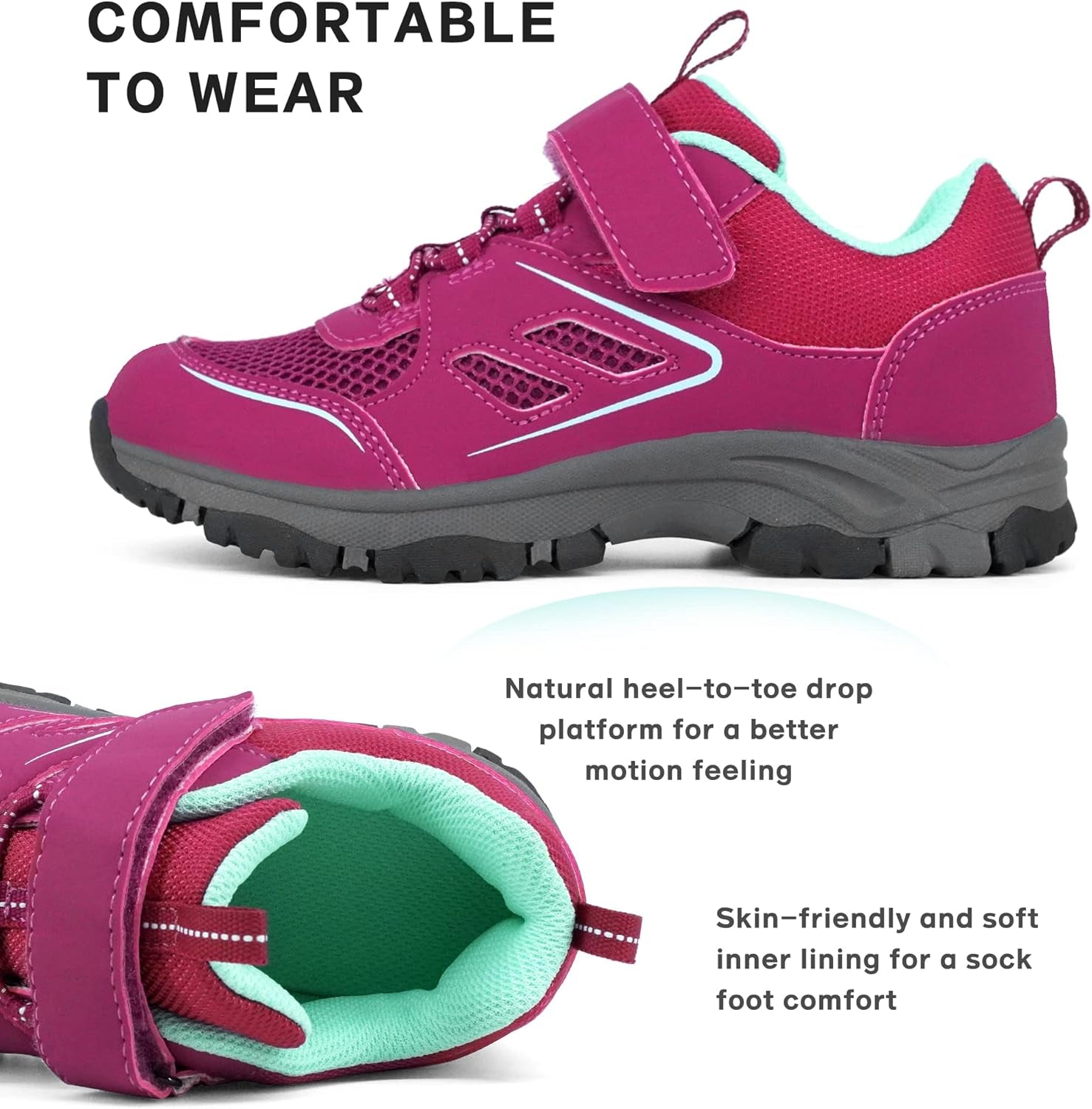 Kids Trail Running Shoes Boys Hiking Shoes Girls Hiking Boots Tennis Outdoor Slip Resistant Comfortable Sneakers for Big Kid Purple Size 5