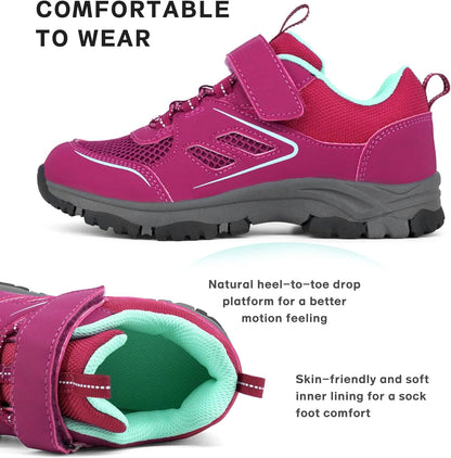 Kids Trail Running Shoes Boys Hiking Shoes Girls Hiking Boots Tennis Outdoor Slip Resistant Comfortable Sneakers for Big Kid Purple Size 5