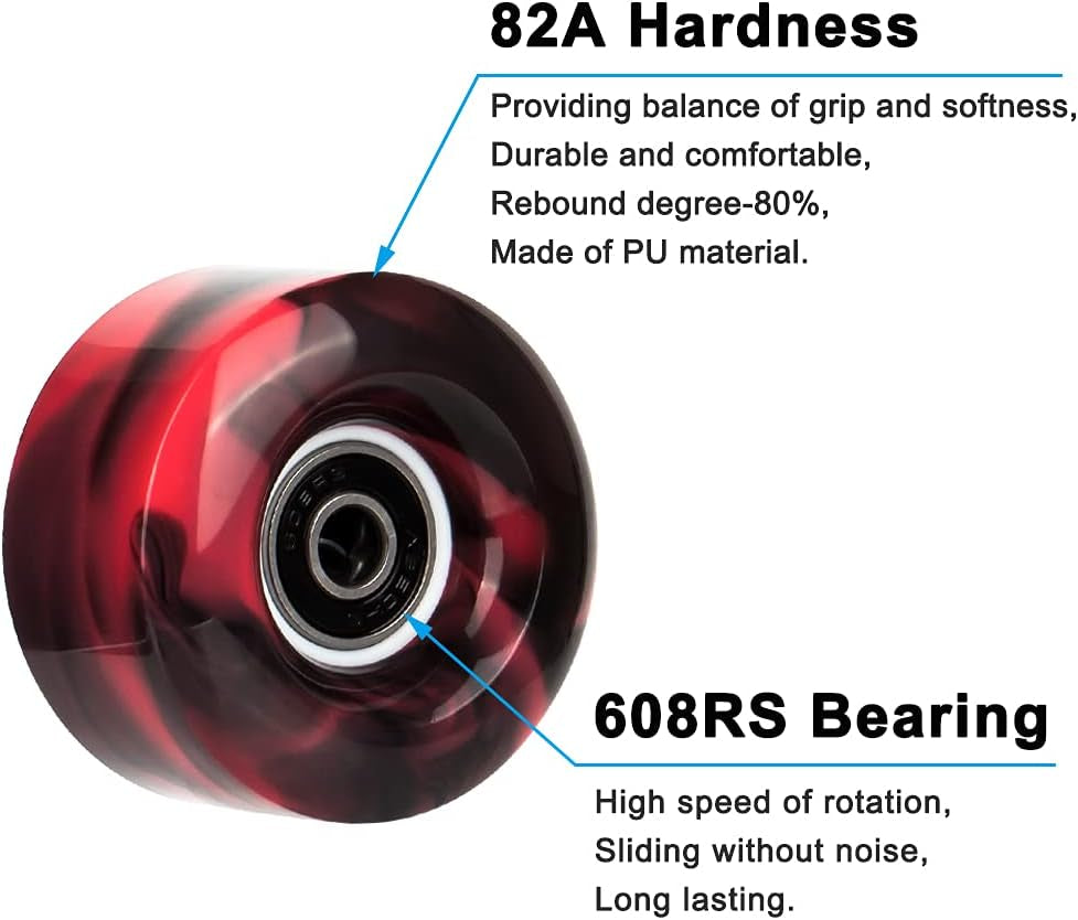 8 Pack Roller Skate Wheels with Bearings Installed and 2 Toe Stoppers for Double Row Skating, Quad Skates and Skateboard Outdoor or Indoor Use, 32Mm X 58Mm 82A