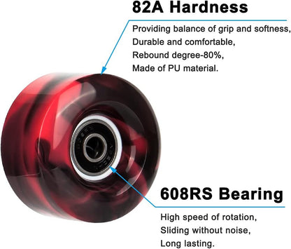 8 Pack Roller Skate Wheels with Bearings Installed and 2 Toe Stoppers for Double Row Skating, Quad Skates and Skateboard Outdoor or Indoor Use, 32Mm X 58Mm 82A