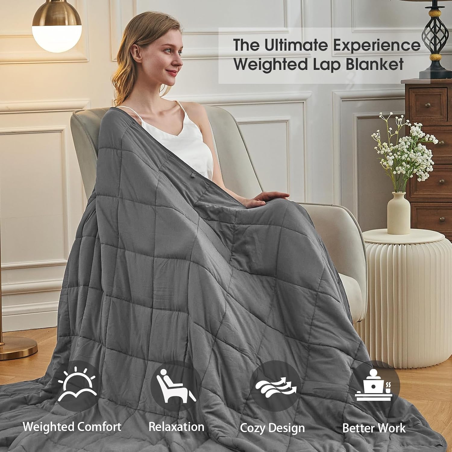 Weighted Blanket for Adults (12Lbs, 48"X72" Twin Size) - Cooling and Breathable Heavy Blanket for 110-130Lbs with Premium Glass Beads - Soft Thick Blanket for All-Season Sleeping Comfort - Grey