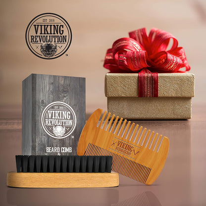 Natural Boar Bristle Brush and Pear Wood Comb Set for Men - Dual Action Grooming for Beards and Mustaches with Velvet Travel Pouch