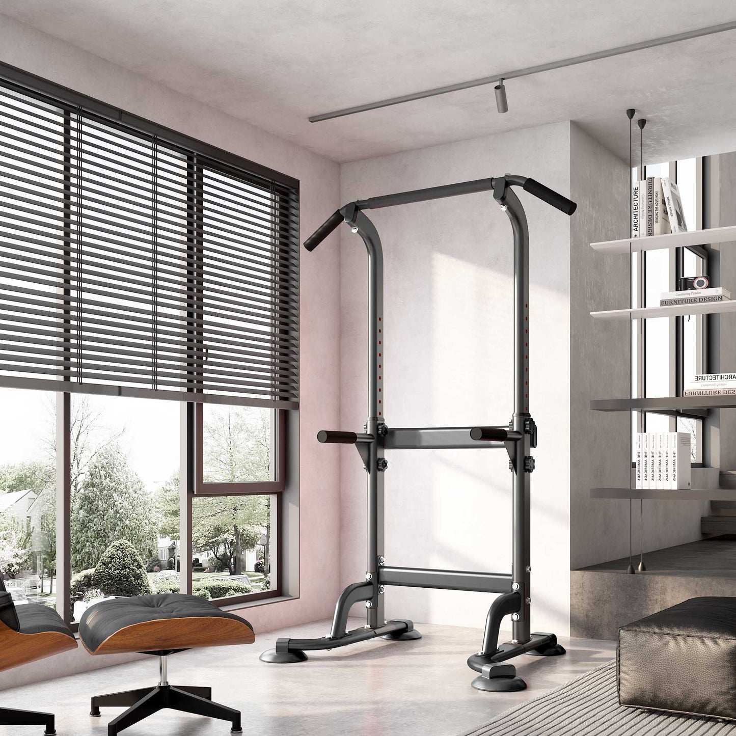 Adjustable Height Power Tower Pull Up Bar for Ultimate Strength Training – Black