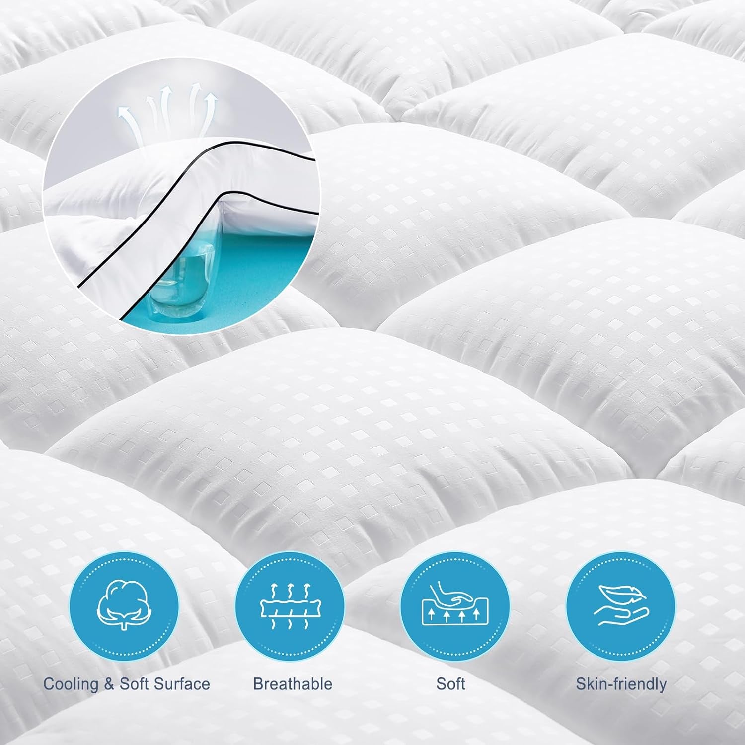 Queen Size Dual Layer 4 Inch Memory Foam Mattress Topper, 2 Inch Gel Memory Foam and 2 Inch Cooling Pillow Top Mattress Pad Cover for Back Pain, Medium Support