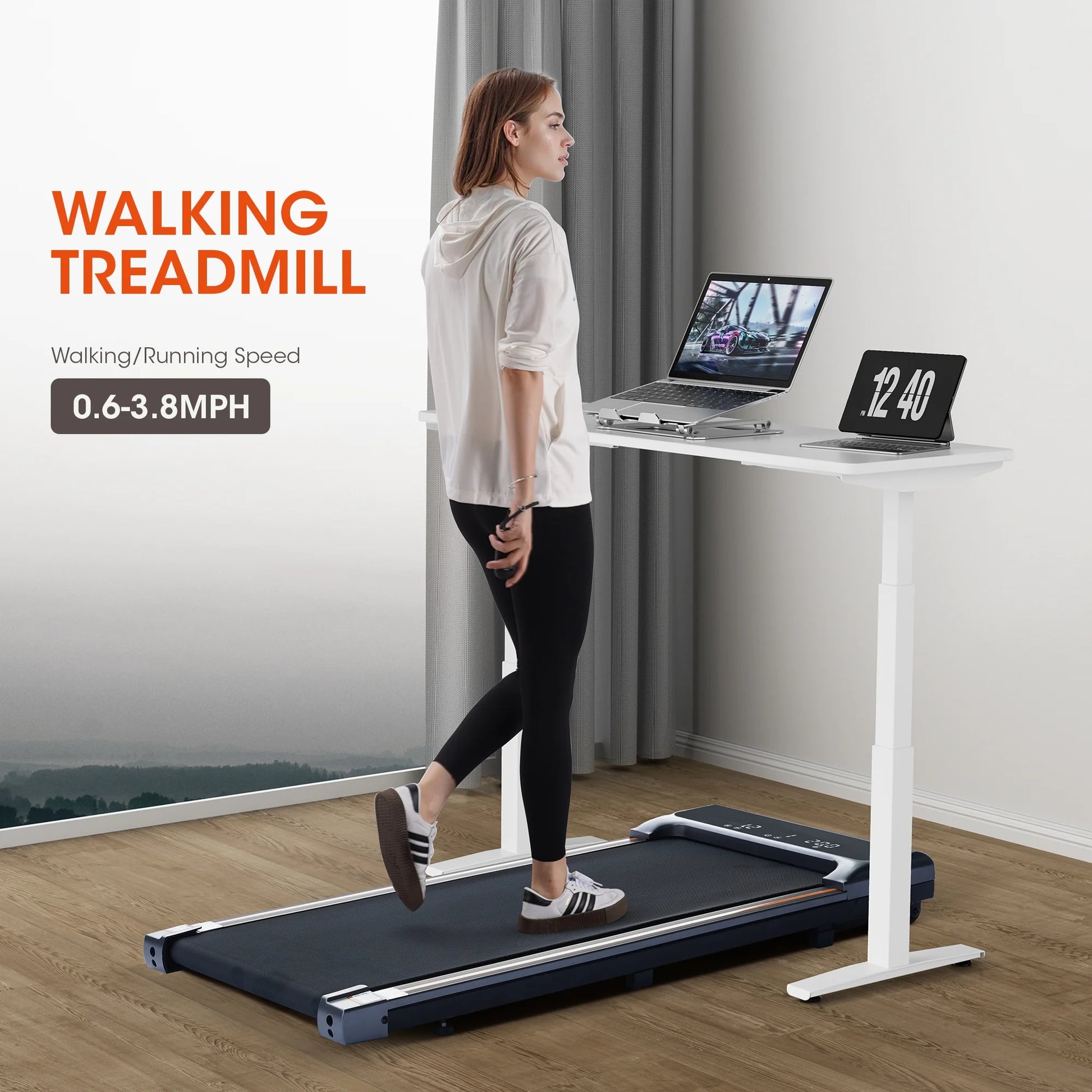 2 in 1 Under Desk Treadmill with Remote Control - Lightweight Walking Pad for Home Office Workouts, Speed Range 0.6-3.8 mph