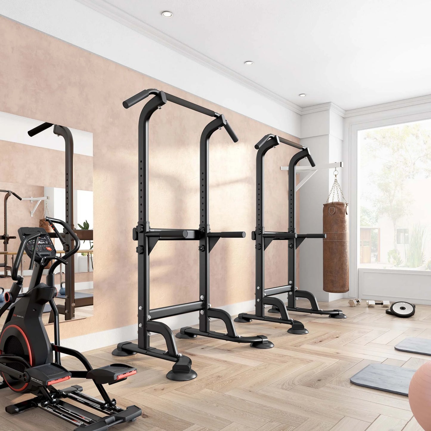 Adjustable Height Power Tower Pull Up Bar for Ultimate Strength Training – Black