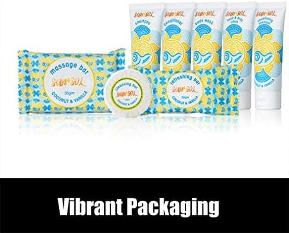 Sun + Sol Bulk Moisturizing Massage Bar with Warm Coconut & Vanilla Fragrances, Sachet Wrapped Travel Size Toiletries