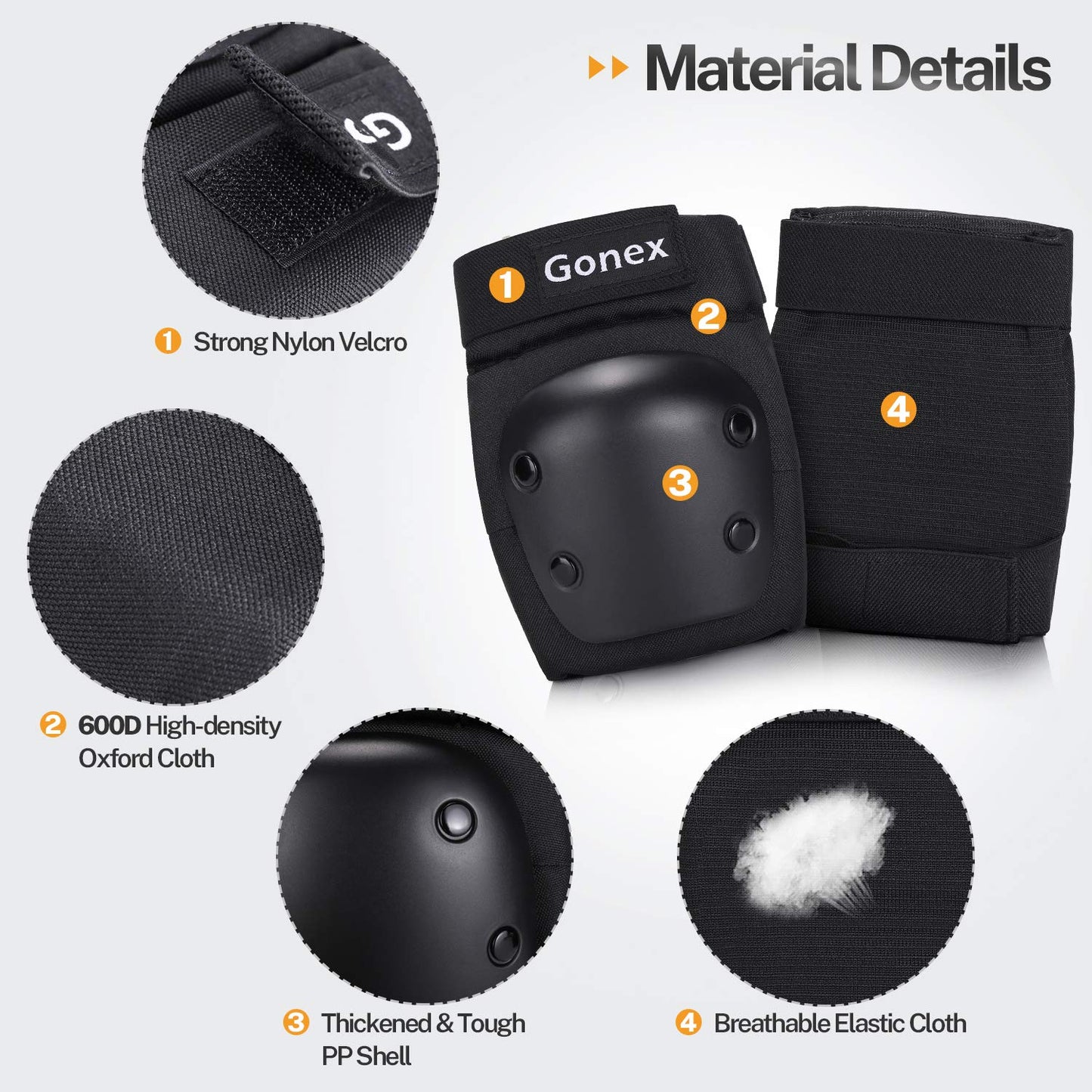 Knee Pads Elbow Pads with Wrist Guards, Kids Youth Adult Skateboard Skate Pads 3 in 1 Protective Gear Set for Skateboarding Skating Roller Skating Scooter Cycling Biking Bicycle, Black L