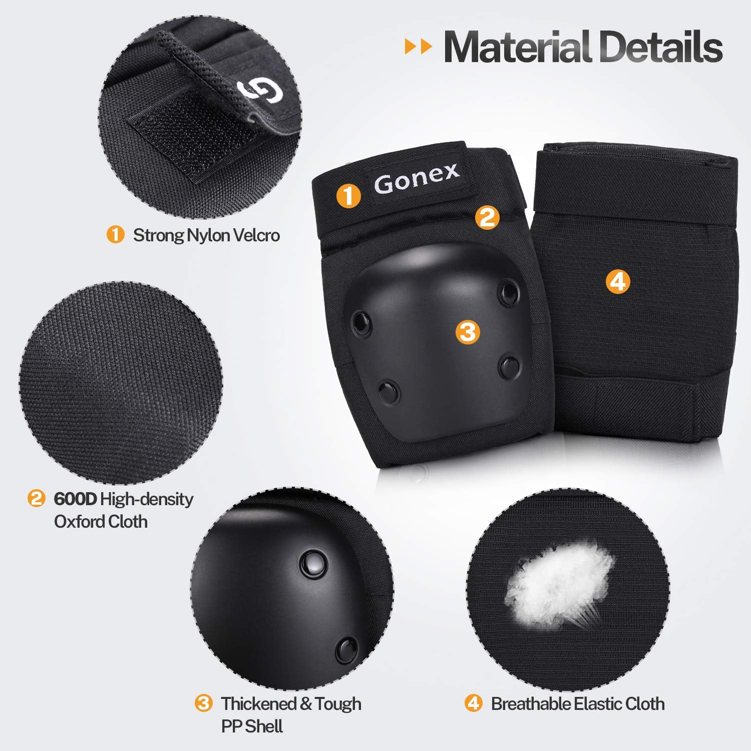 Knee Pads Elbow Pads with Wrist Guards, Kids Youth Adult Skateboard Skate Pads 3 in 1 Protective Gear Set for Skateboarding Skating Roller Skating Scooter Cycling Biking Bicycle, Black L