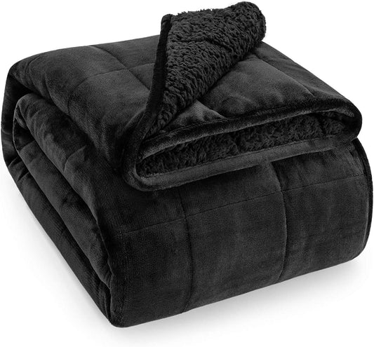 Sherpa Fleece Weighted Blanket for Adult 15 Lbs Dual Sided Cozy Fluffy Heavy Blanket,Ultra Fuzzy Throw Blanket with Soft Plush Flannel Top,60 X 80 Inches Black on Both Sides