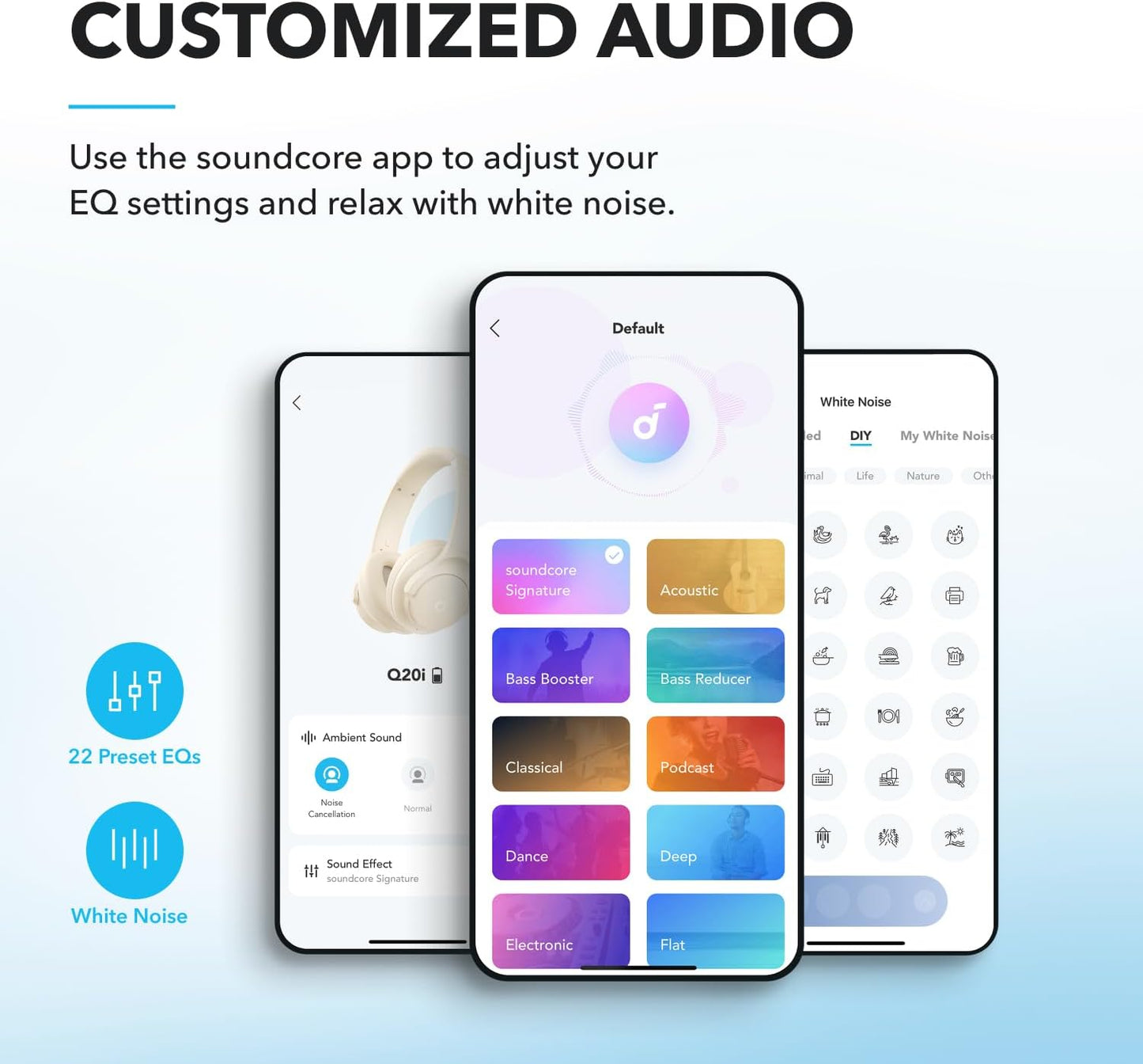 by  Q20I Hybrid Active Noise Cancelling Headphones, Wireless Over-Ear Bluetooth, 40H Long ANC Playtime, Hi-Res Audio, Big Bass, Customize via an App, Transparency Mode (White)