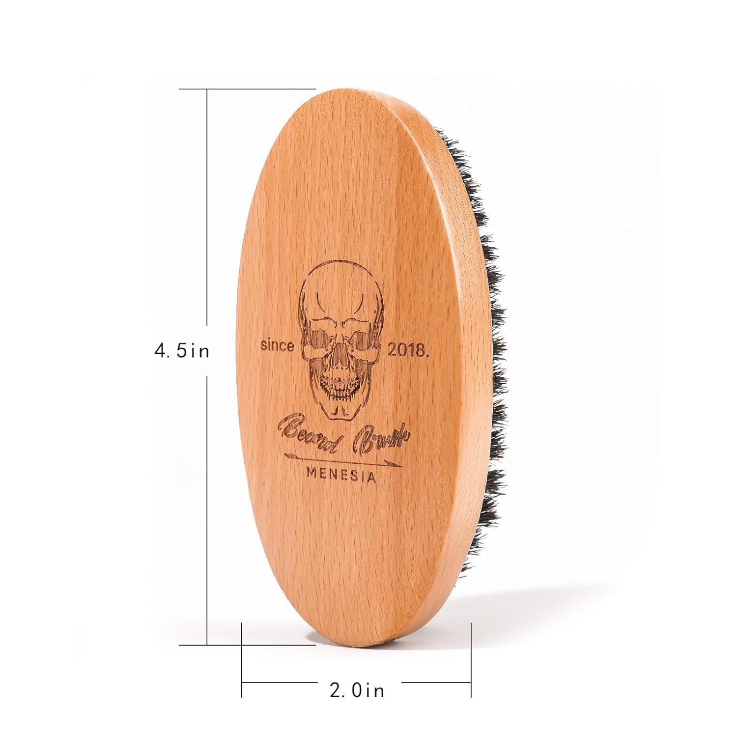 Boar Bristle Hair Beard Brush for Men, Small Soft Beard Brush, Pocket Travel Men'S Wooden Mustache Brush (Skull)