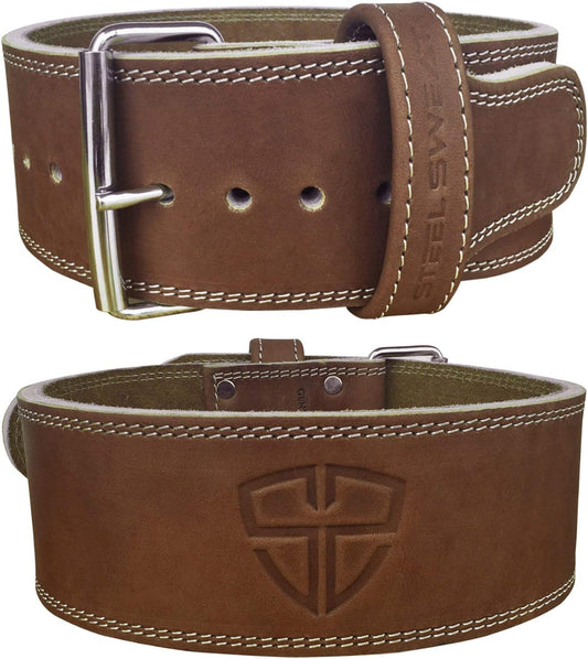 Weight Lifting Belt - 4 Inches Wide by 10Mm - Single Prong Powerlifting Belt That'S Heavy Duty - Vegetable Tanned Leather - HYDE Brown Small