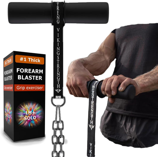 Forearm Blaster- Thick Handle Forearm Strengthener Exercise Equipment. Thick Wrist Roller for Muscle Building and Injury Prevention Hand Grip Strength + V-Strength Workout App