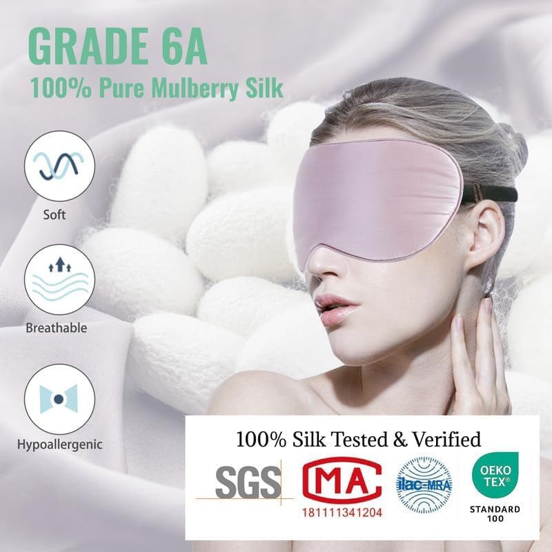 Sleep Mask, 2 Pack 100% Real Natural Pure Silk Eye Masks with Adjustable Strap for Sleeping, Mulberry Silk Eye Sleep Shade Cover, Block Light Reduces Puffy Eyes Traveling Gifts
