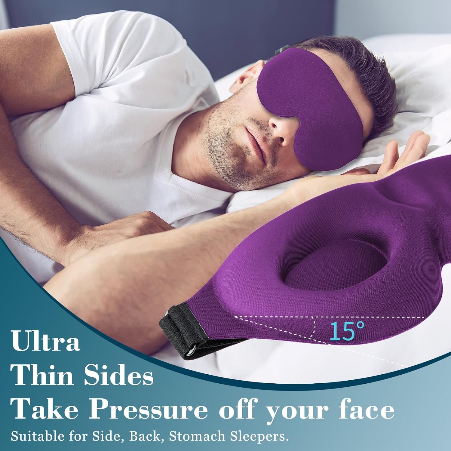 3D Sleep Mask for Side Sleeper, Light Blocking Sleeping Eye Mask for Women Men, Contoured Cup Night Blindfold, Luxury Eye Cover Eye Shade with Adjustable Strap for Travel, Nap, Purple