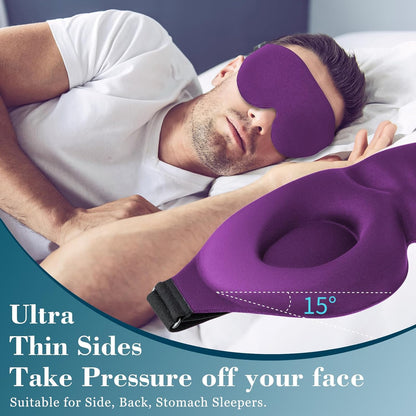3D Sleep Mask for Side Sleeper, Light Blocking Sleeping Eye Mask for Women Men, Contoured Cup Night Blindfold, Luxury Eye Cover Eye Shade with Adjustable Strap for Travel, Nap, Purple