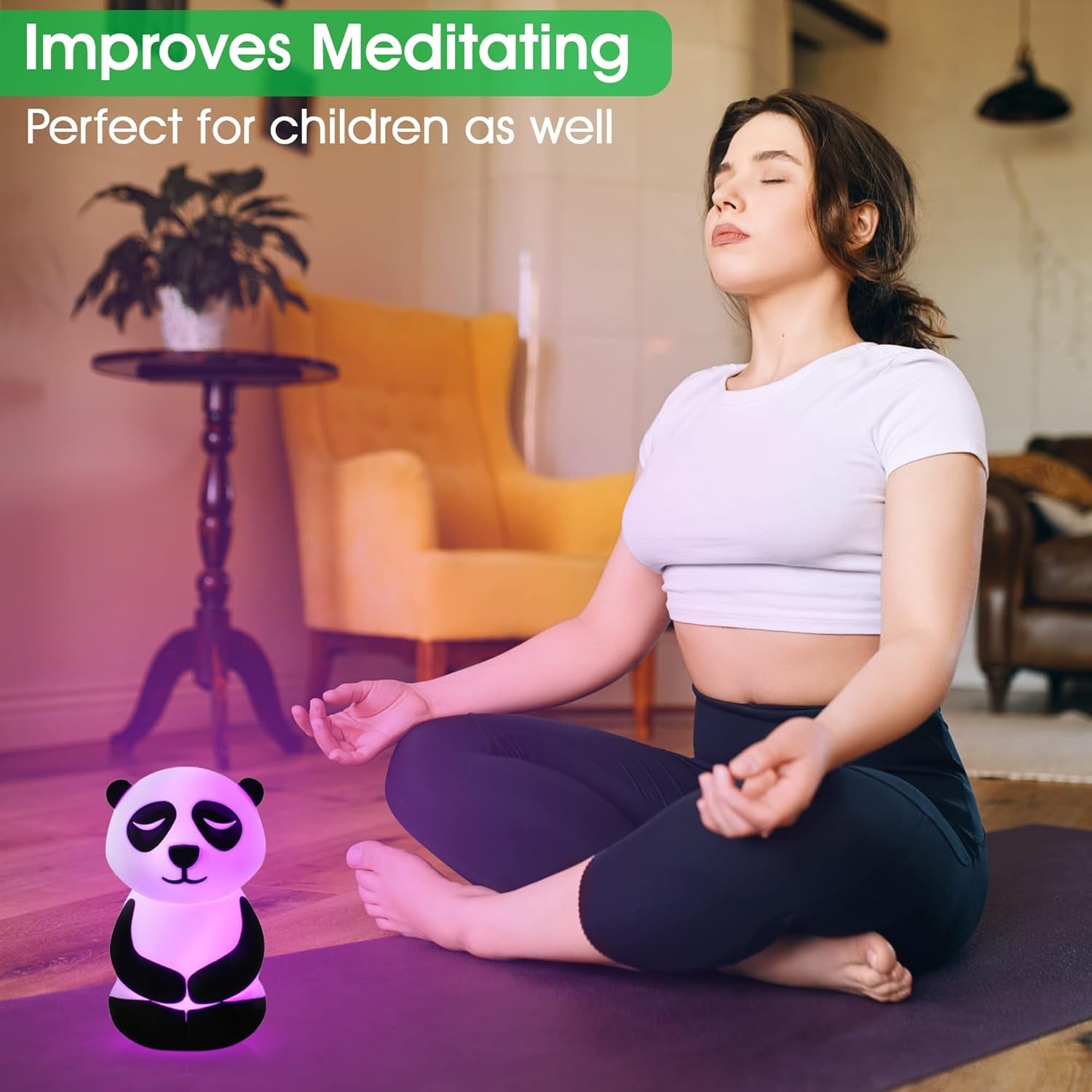 Peaceful Panda Breathing Trainer Light for Calming Stress, Anxiety Relief Items for ADHD, Mindfulness Meditation Tools for Depression, Great Self Care and Mental Health Gifts