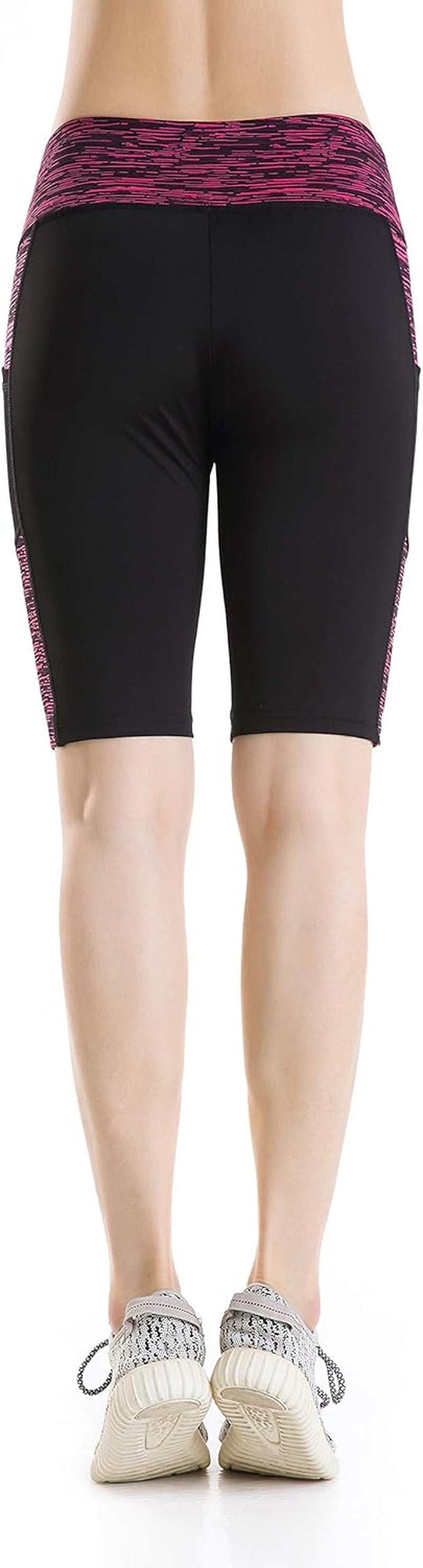 Women'S Knee Length Biker Shorts Tight Compression Yoga Shorts with Pockets