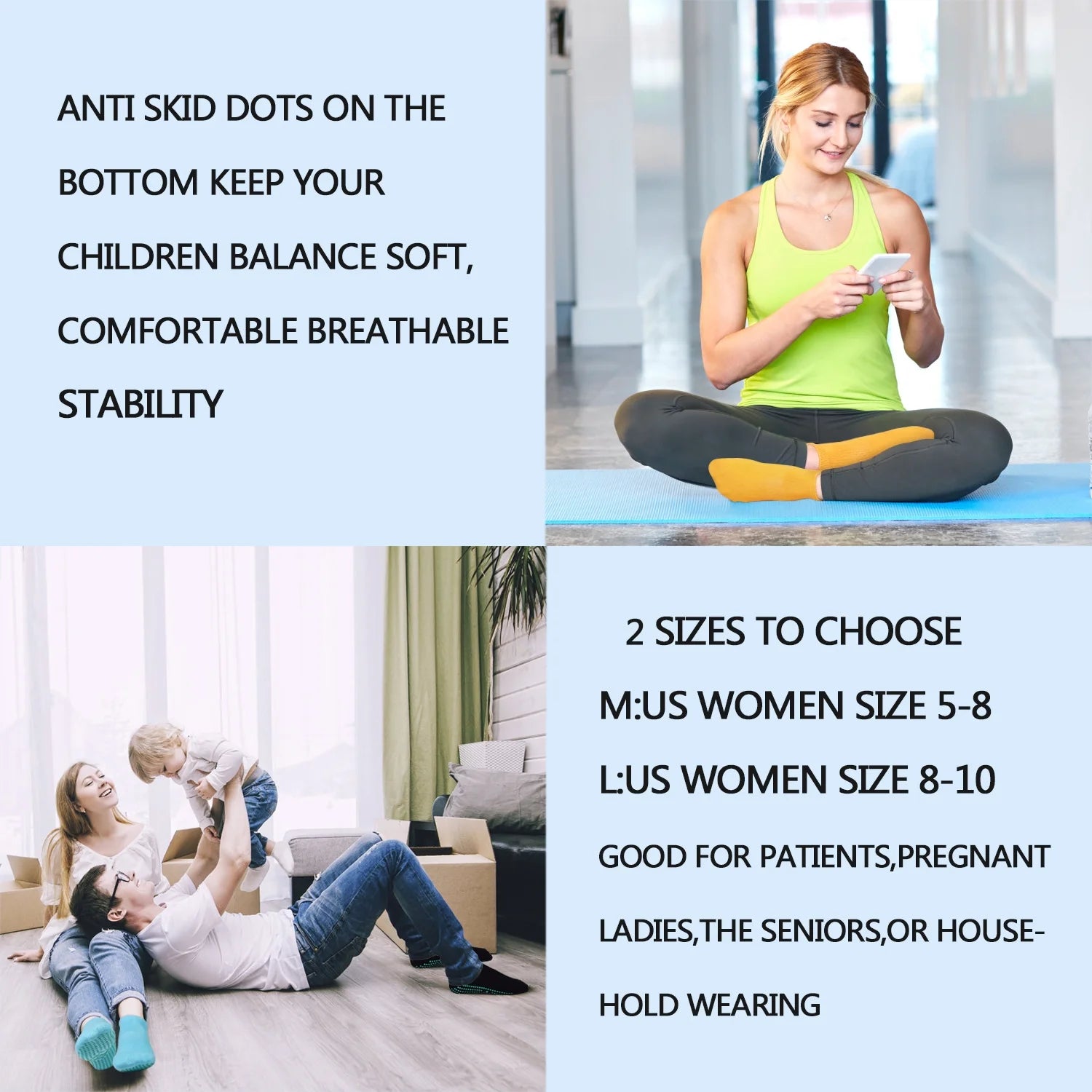 Pilates Yoga Non Slip Grips Socks 4 Pairs Sticky Ballet Workout Hospital Socks for Ladies