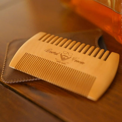 Wooden Comb with Durable Case - Fine & Coarse Teeth, Pocket Comb for Beards, Mustaches & Hair, Brown Deer Design