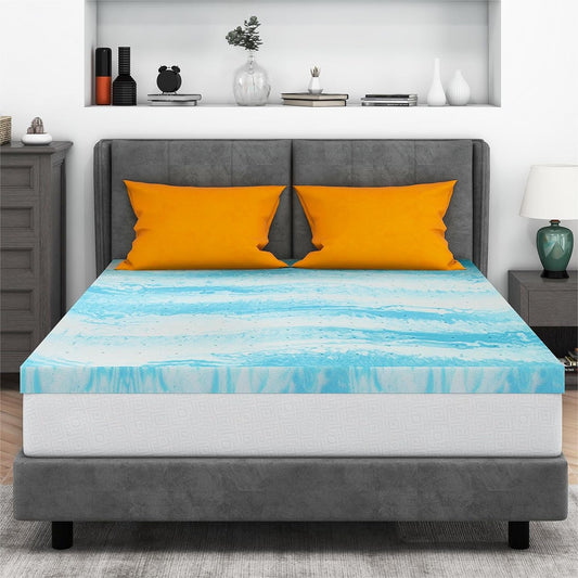 Mattress Topper King, 3 Inch Gel Memory Foam Bed Topper for King Size Bed, Certipur-Us Certified, Blue