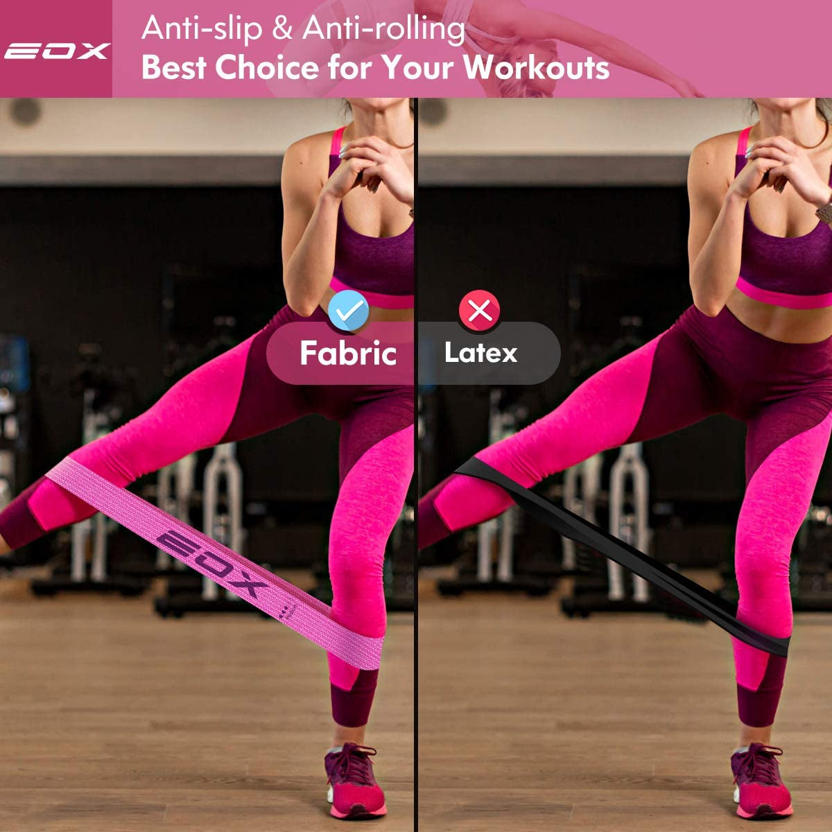 Ultimate Non-Slip Resistance Fabric Loop Bands for Legs & Glutes - 5 Levels of Hip Training (Pink)