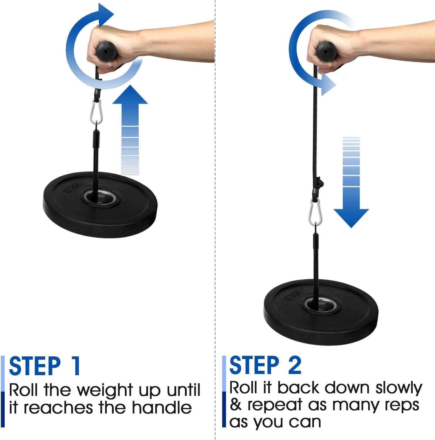 Wrist and Forearm Blaster - Wrist Roller & Forearm Roller for Training, Workout - Wrist/Arm Blaster - Fit 1-Inch Standard & 2-Inch Olympic Weight Plates