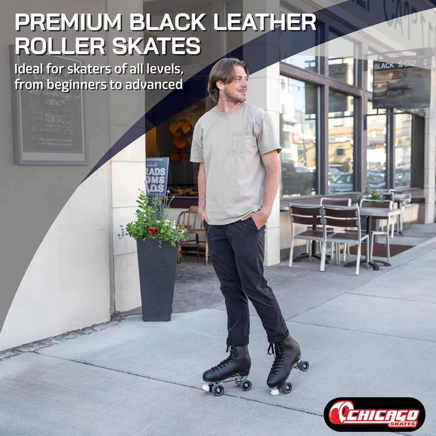 Skates Men'S Premium Leather Lined Rink Roller Skate - Classic Black Quad Skates