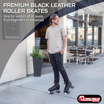 Skates Men'S Premium Leather Lined Rink Roller Skate - Classic Black Quad Skates