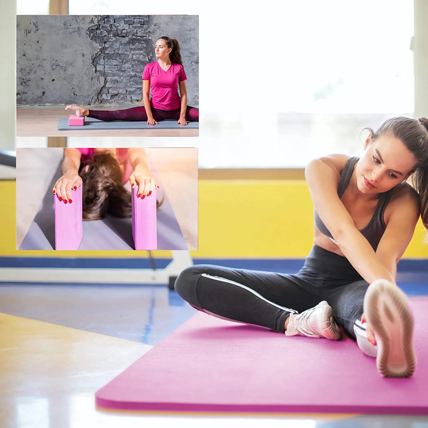 Premium 72" Non-Slip Yoga Mat Set with Blocks, Strap, and Towels - Stylish Pink Design