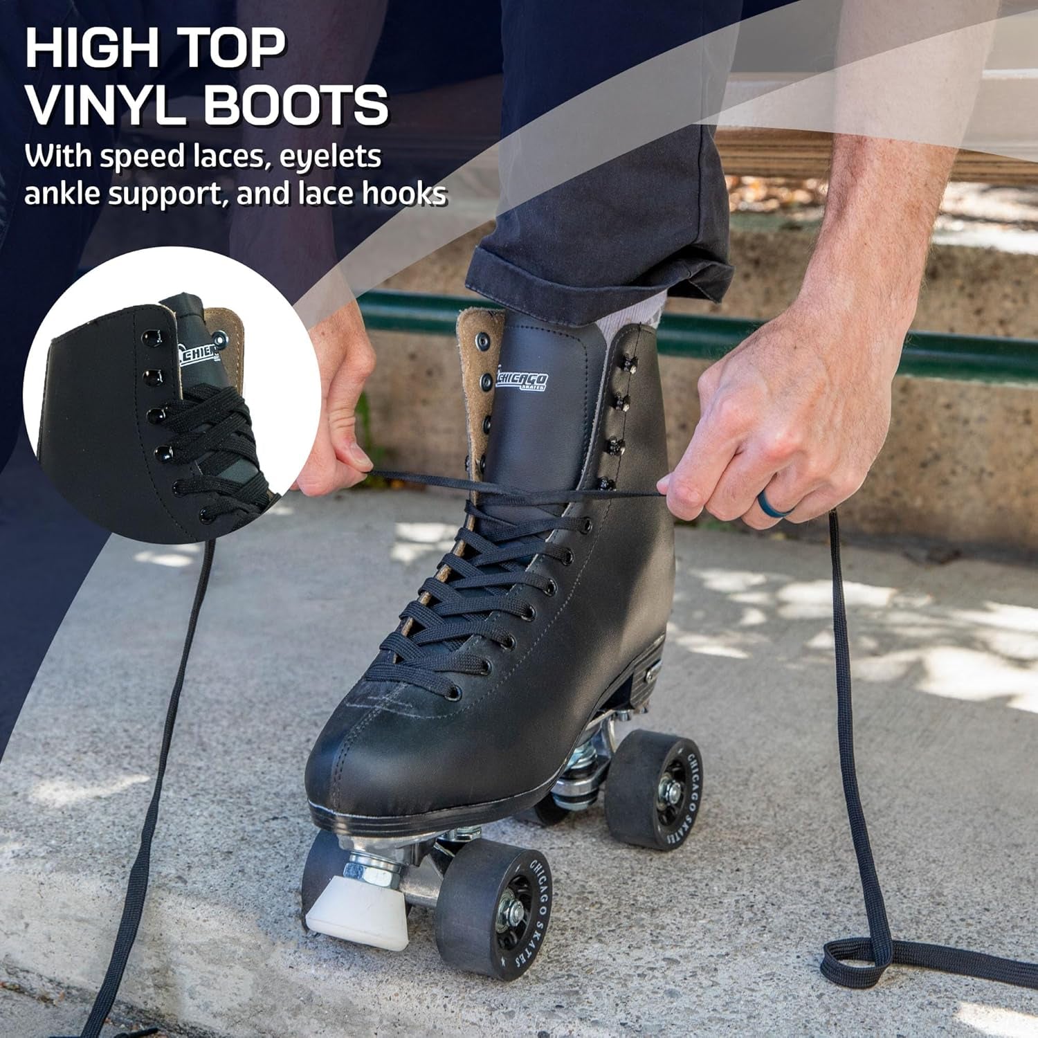Skates Men'S Premium Leather Lined Rink Roller Skate - Classic Black Quad Skates