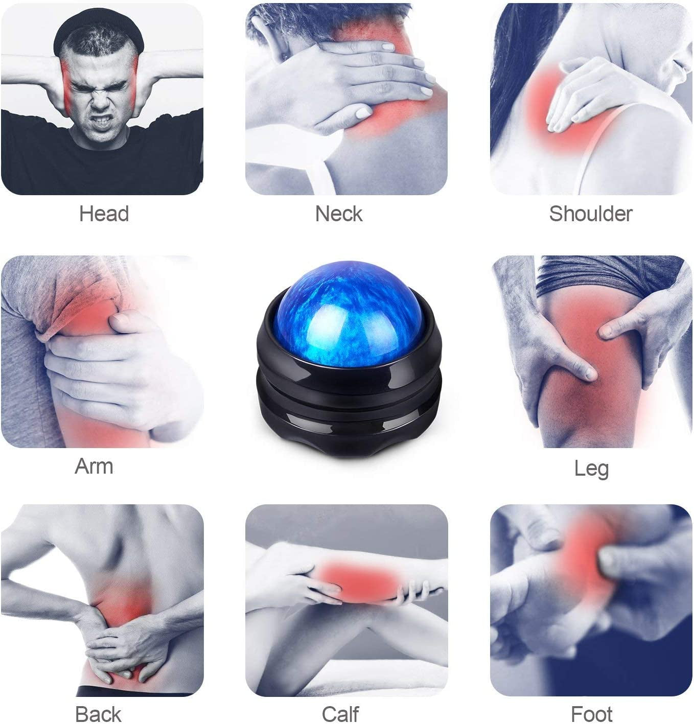 Manual Massage Roller Ball - Massager and Therapy Tool for Sore Muscles, Shoulders, Arms, Neck, Back, Feet, Body, Deep Tissue, Stiffness, Joint Pain, Stress Relief