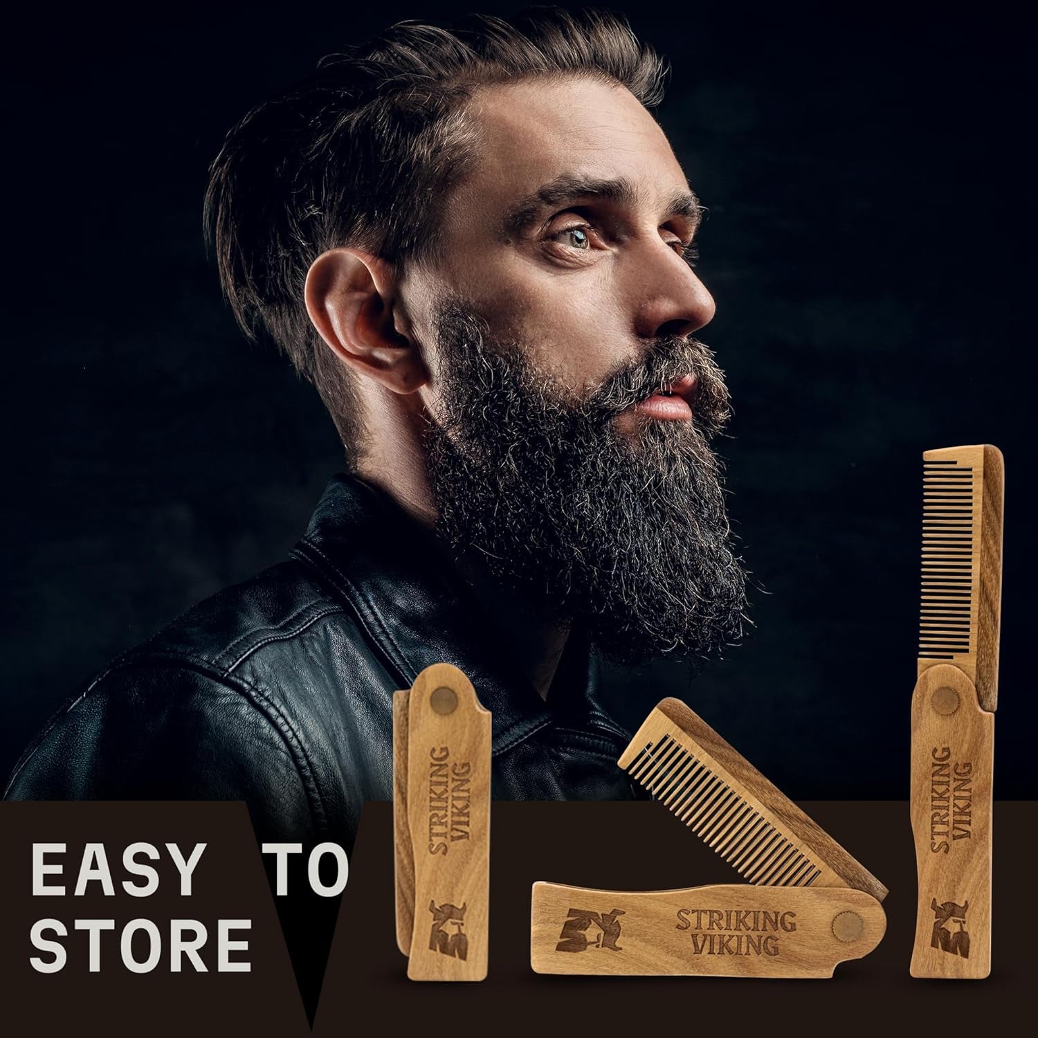 Folding Wooden Comb for Men - Sandalwood Switchblade Beard Comb for Grooming and Styling - Use Dry or with Oils & Balms