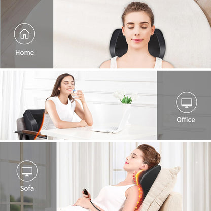 Back Massager with Heat, Massagers for Neck and Back, 3D Kneading Massage Pillow for Back, Neck, Shoulder, Leg Pain Relief, Gifts for Men Women Mom Dad, Stress Relax at Home Office and Car