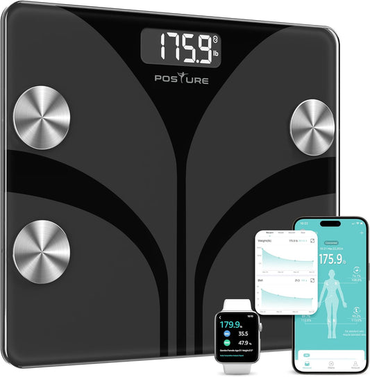 Scale for Body Weight, Digital Bathroom Smart Scale LCD Display, 13 Body Composition Analyzer Sync Weight Scale Bml Health Monitor Sync Apps 400Lbs - Black