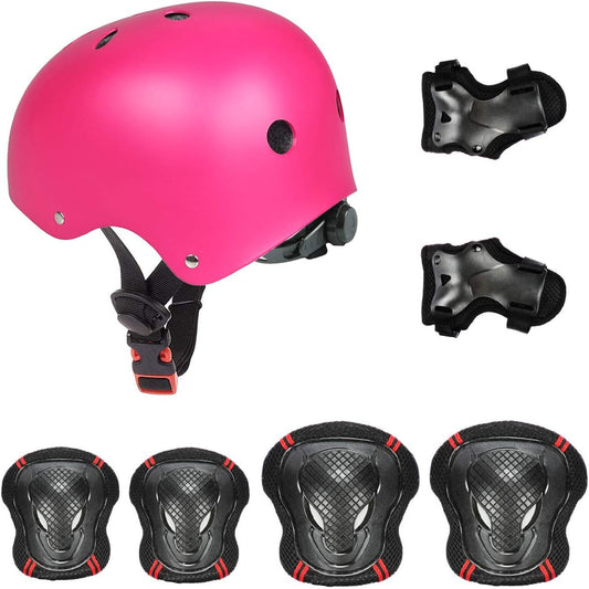 Adjustable Skateboard Skate Helmet with Protective Gear Knee Pads Elbow Pads Wrist Pads for Youth Outdoor Sports, BMX, Skateboard, Scooter, Bike, Roller, Kid'S Protective Gear Set Rose M