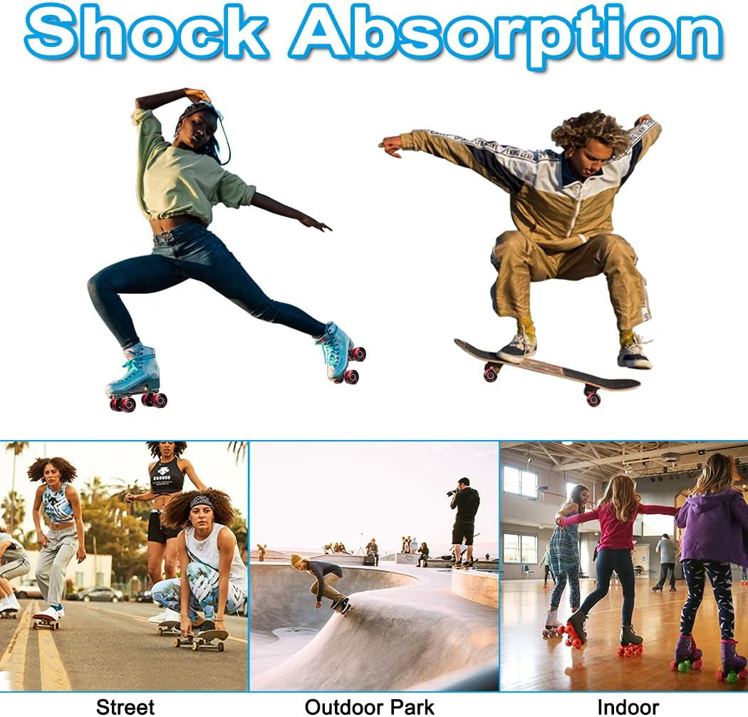 8 Pack Roller Skate Wheels with Bearings Installed and 2 Toe Stoppers for Double Row Skating, Quad Skates and Skateboard Outdoor or Indoor Use, 32Mm X 58Mm 82A