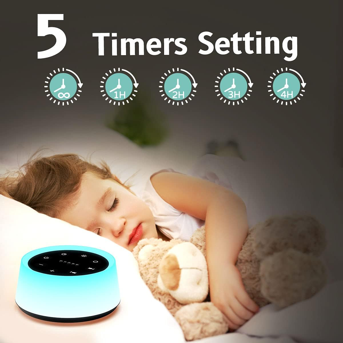 Sound Machine and White Noise Machine with 30 Soothing Sounds with 12 Colors Baby Night Light with Memory Function (Black)