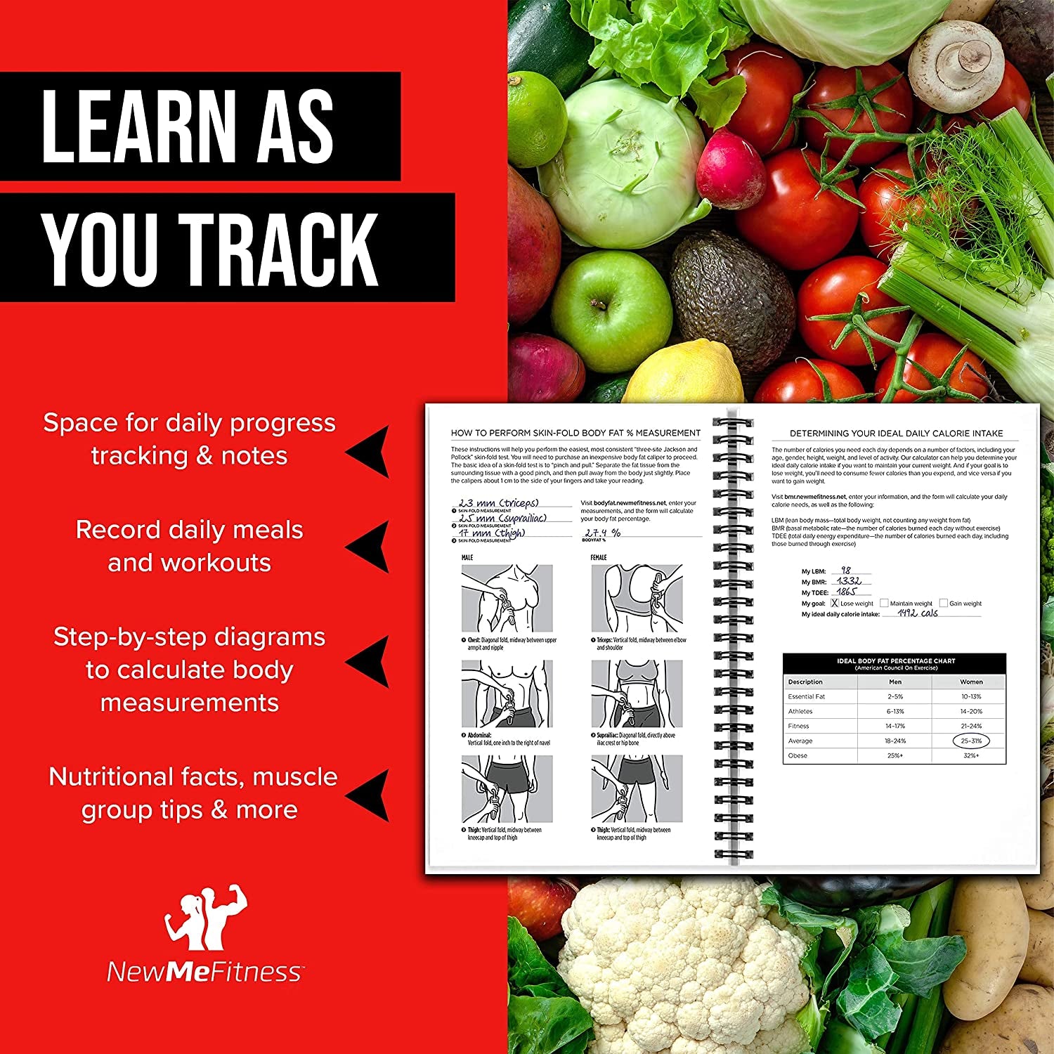 Journal for Women & Men, Food & Workout Journal, Planner Log Book to Track Weight Loss, Muscle Gain, Home Gym Exercise, Bodybuilding Progress, Daily Nutrition & Personal Health Tracker