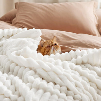 King Size Blanket for Bed - Super Soft Cozy Blankets for Women, Cute Large Fleece Blanket for Girls, White, 108X90 Inches