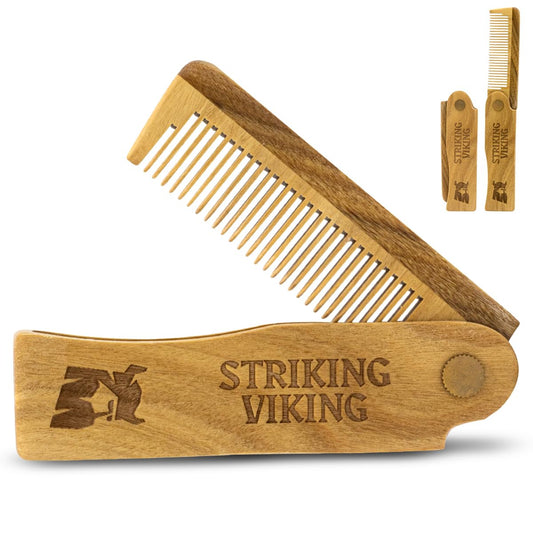 Folding Wooden Comb for Men - Sandalwood Switchblade Beard Comb for Grooming and Styling - Use Dry or with Oils & Balms