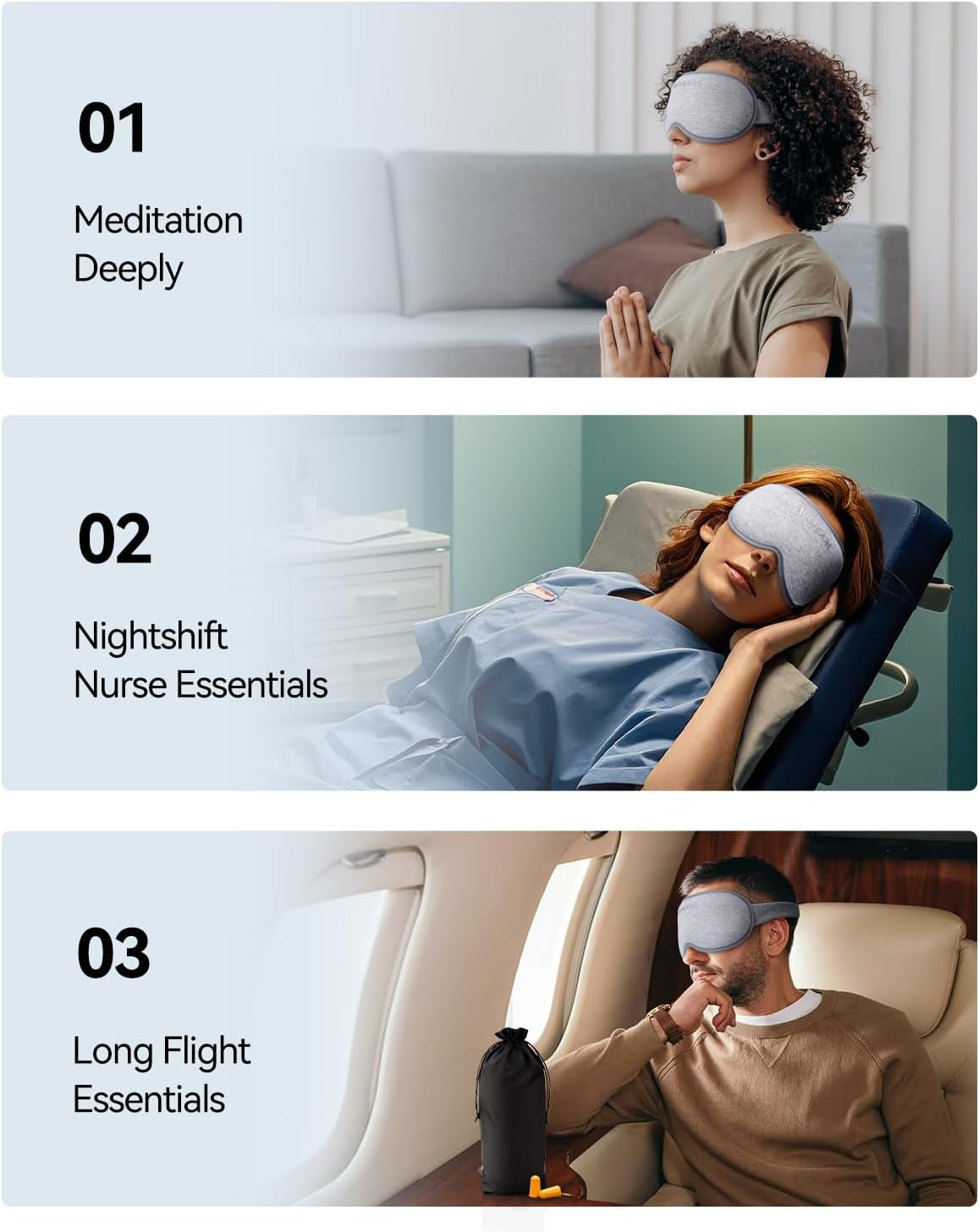 Weighted Eye Mask for Sleeping - Blackout Sleep Mask for Women Men,  Lash Extension Eye Covers, Memory Foam, 3D Contoured, Airplane Travel Essentials, Blindfold for Meditation(Gray)