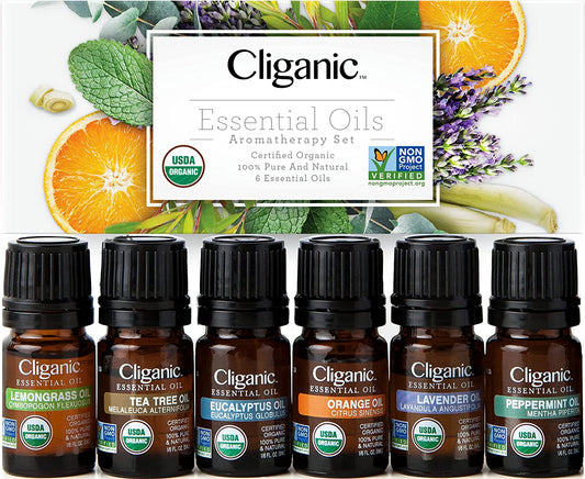 USDA Organic Aromatherapy Essential Oils Set (Top 6), 100% Pure Natural - Peppermint, Lavender, Eucalyptus, Tea Tree, Lemongrass & Orange