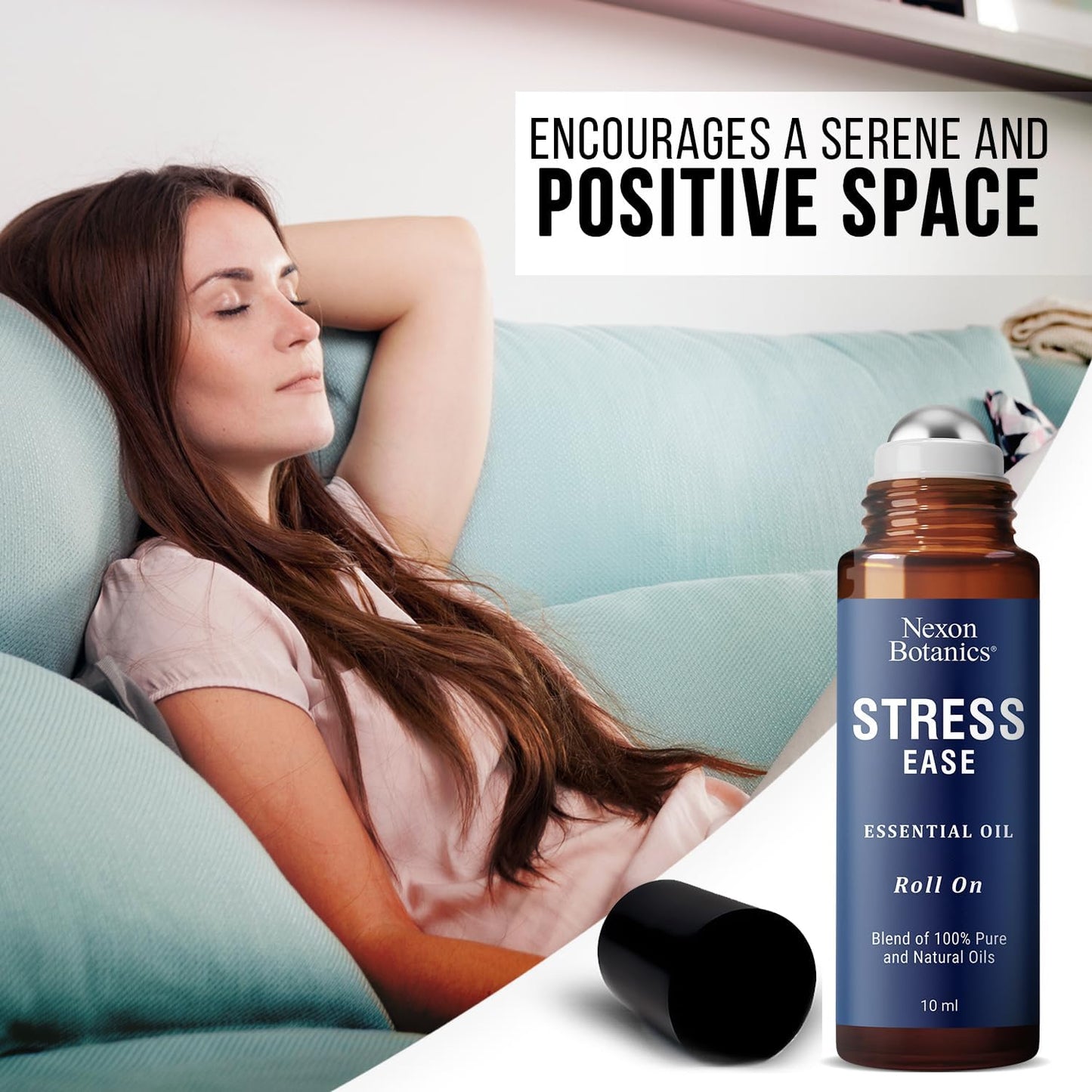 Stress Ease Essential Oil Roll on Blend 10Ml - Natural Stress Relief Essential Oils Roll-On - Pure Lavender, Geranium and Frankincense Oil Blend - Stress Away -